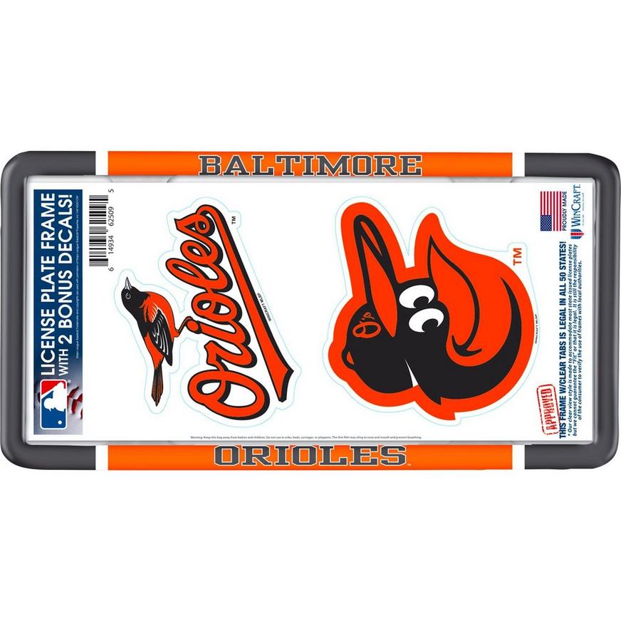 Baltimore Orioles License Plate Frame with Decals 3pc