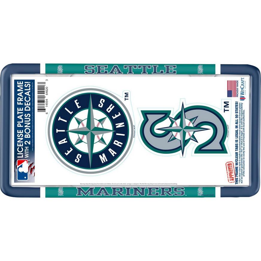 Seattle Mariners License Plate Frame with Decals 3pc