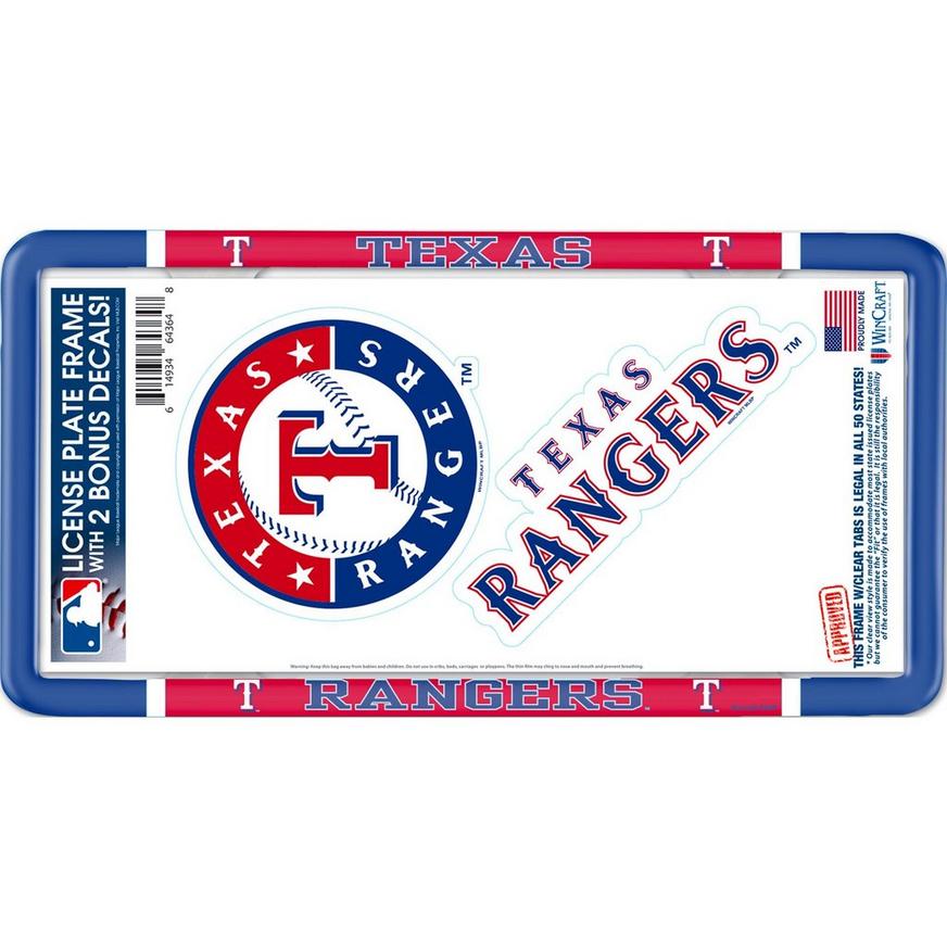 Texas Rangers License Plate Frame with Decals 3pc