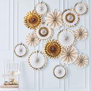 Ginger Ray Metallic Gold & White Paper Fan Decorations 15ct
