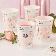 Ginger Ray Metallic Rose Gold Floral Team Bride Cups 8ct