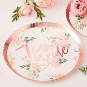 Ginger Ray Metallic Rose Gold Floral Team Bride Lunch Plates 8ct