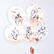 5ct, Ginger Ray Metallic Rose Gold Oh Baby Confetti Balloons
