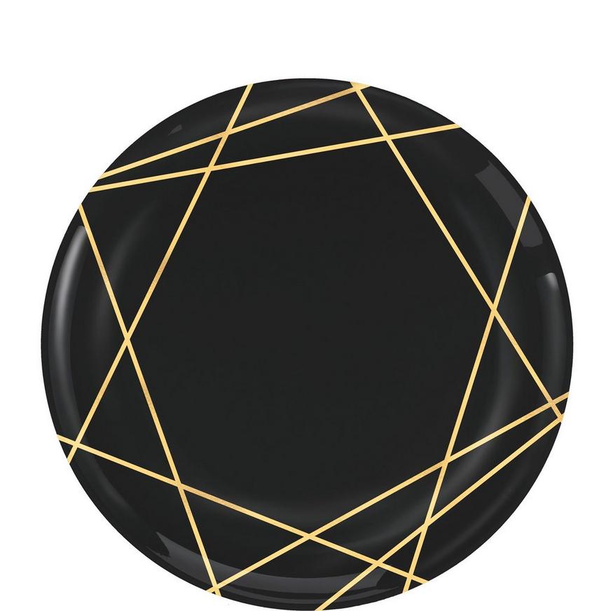 Black Metallic Gold Line Premium Plastic Dessert Plates 20ct