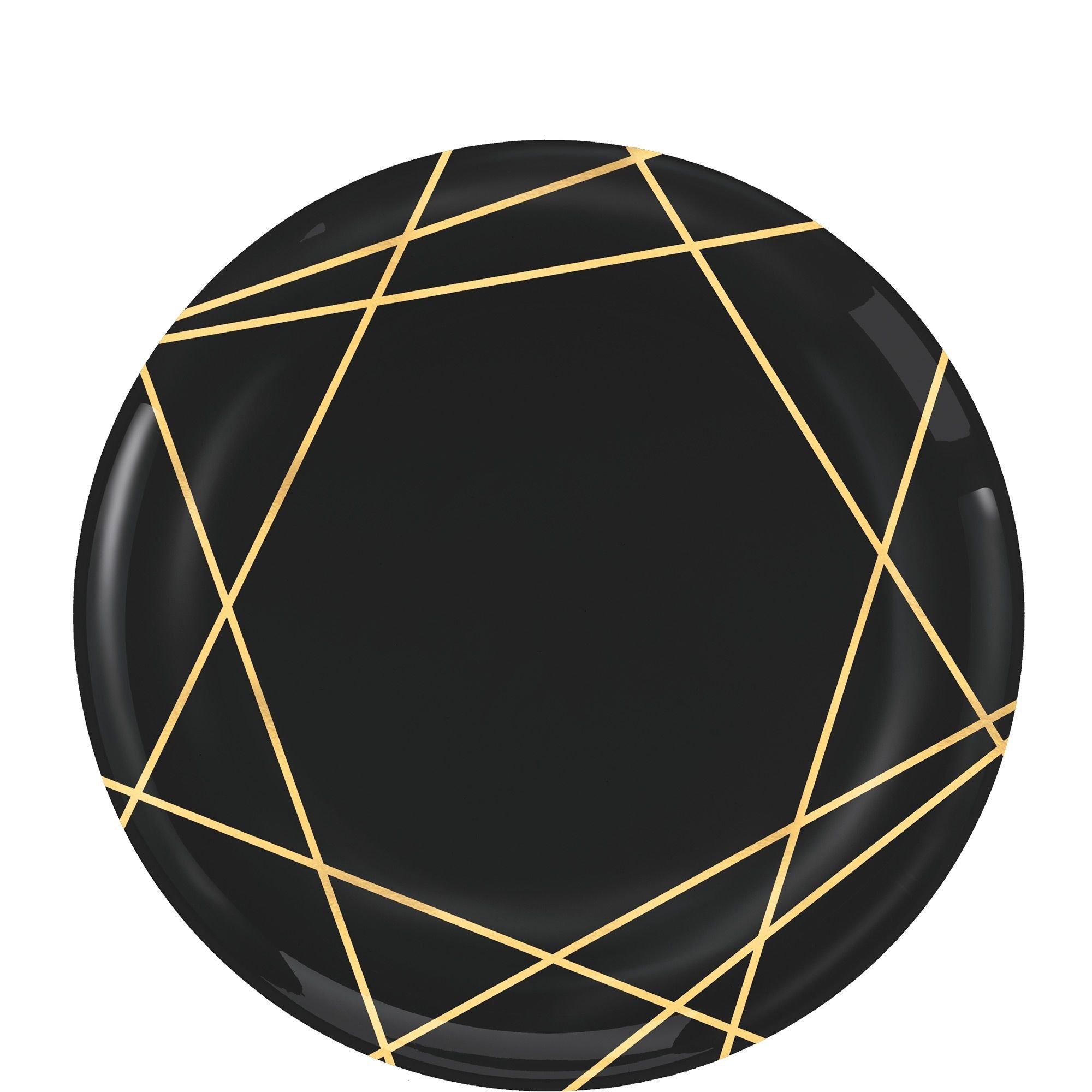 Black & Gold Geometric Premium Plastic Dessert Plates, 7.5in, 20ct