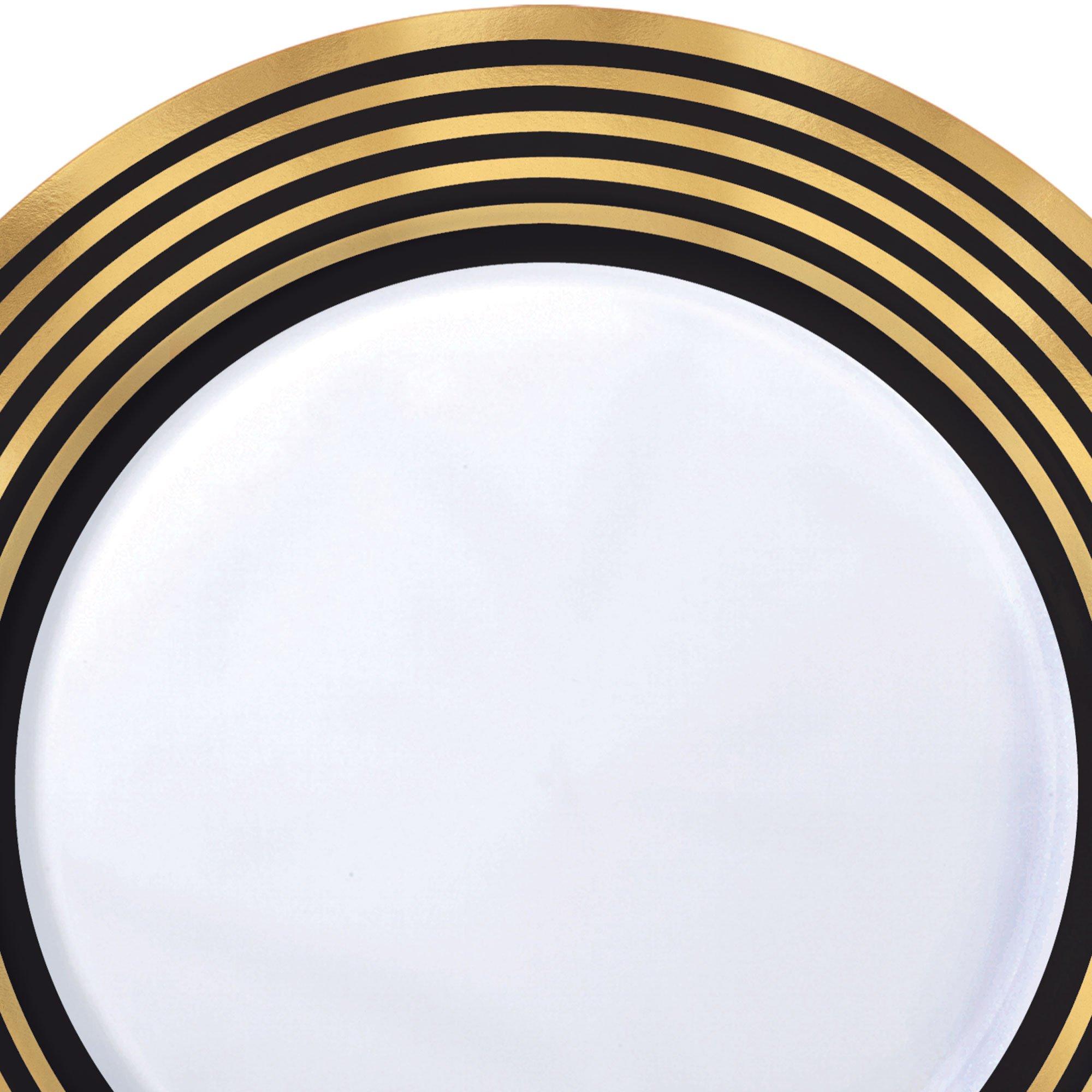 Black & Metallic Gold Stripe Premium Plastic Dessert Plates 20ct