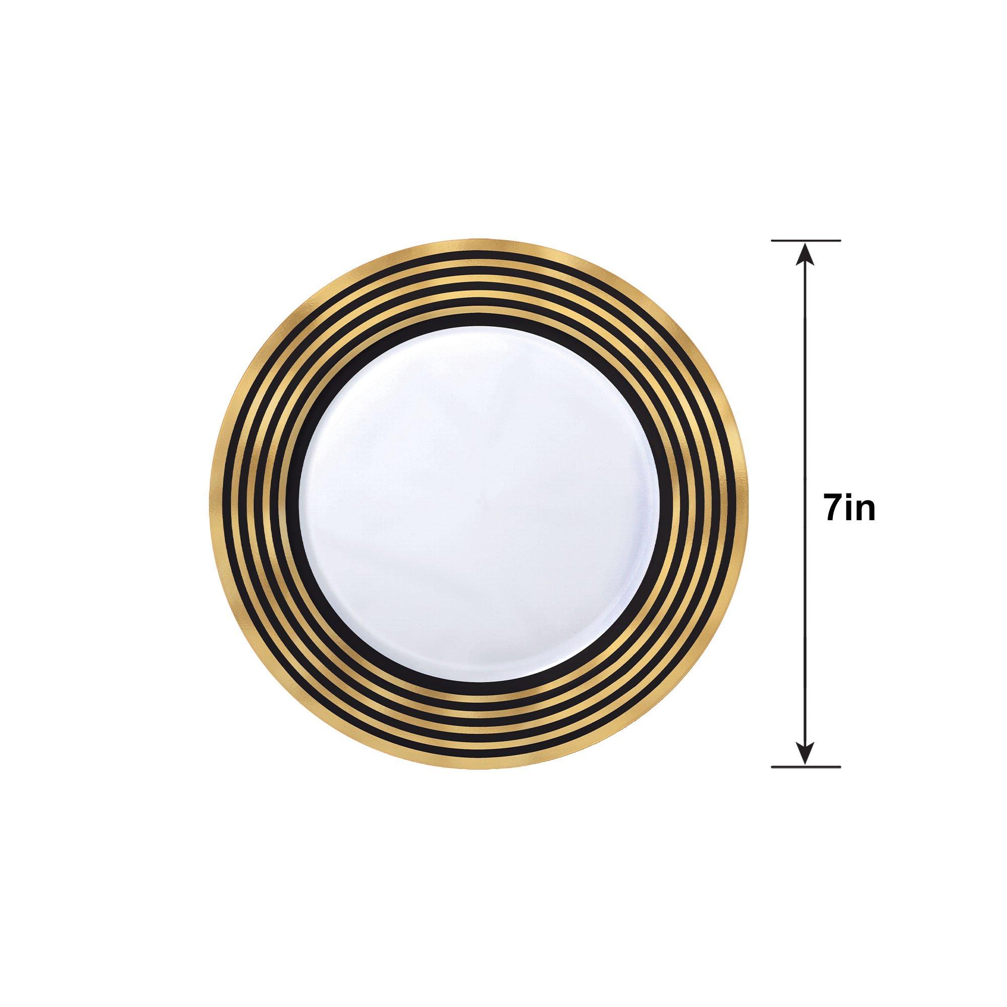 Black & Metallic Gold Stripe Premium Plastic Dessert Plates 20ct