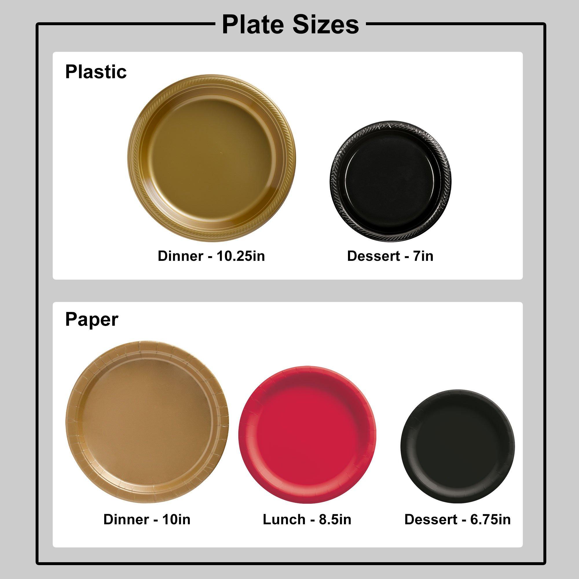 Black & Metallic Gold Stripe Premium Plastic Dessert Plates 20ct