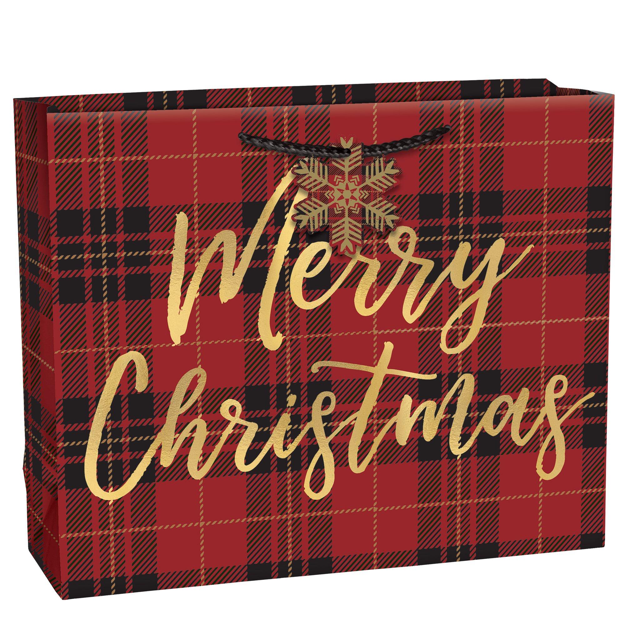 Medium Plaid Merry Christmas Paper Gift Bag