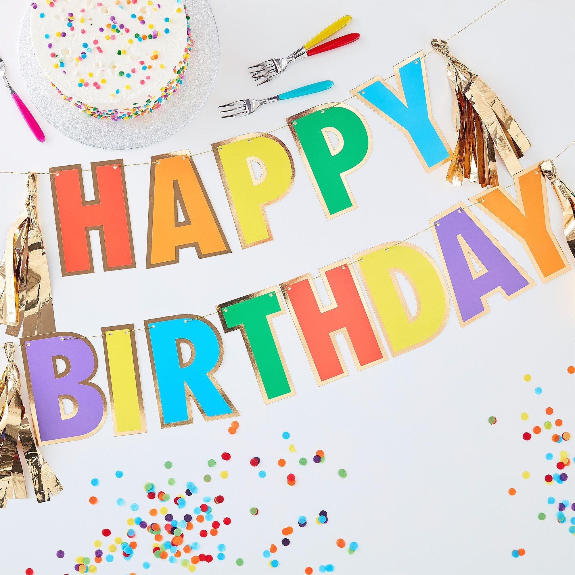 Happy Birthday Banner Party City Ginger Ray Metallic Gold & Rainbow Tassel Happy Birthday Banner | Party City