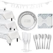 Silver 25th Wedding Anniversary Tableware Kit for 100 Guests