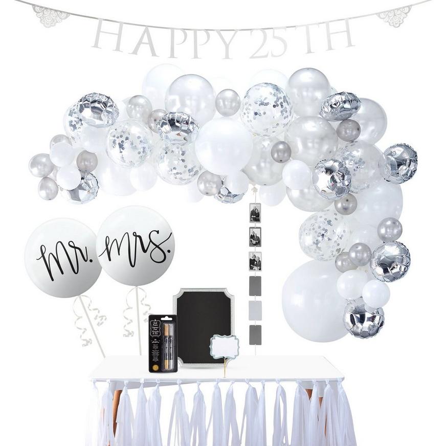 25th Silver Wedding Anniversary Party Kit Decorations 25th Silver Anniversary Banner and Balloons Party Pack 
