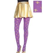Adult Purple & Gold Fleur-de-Lis Mardi Gras Tights