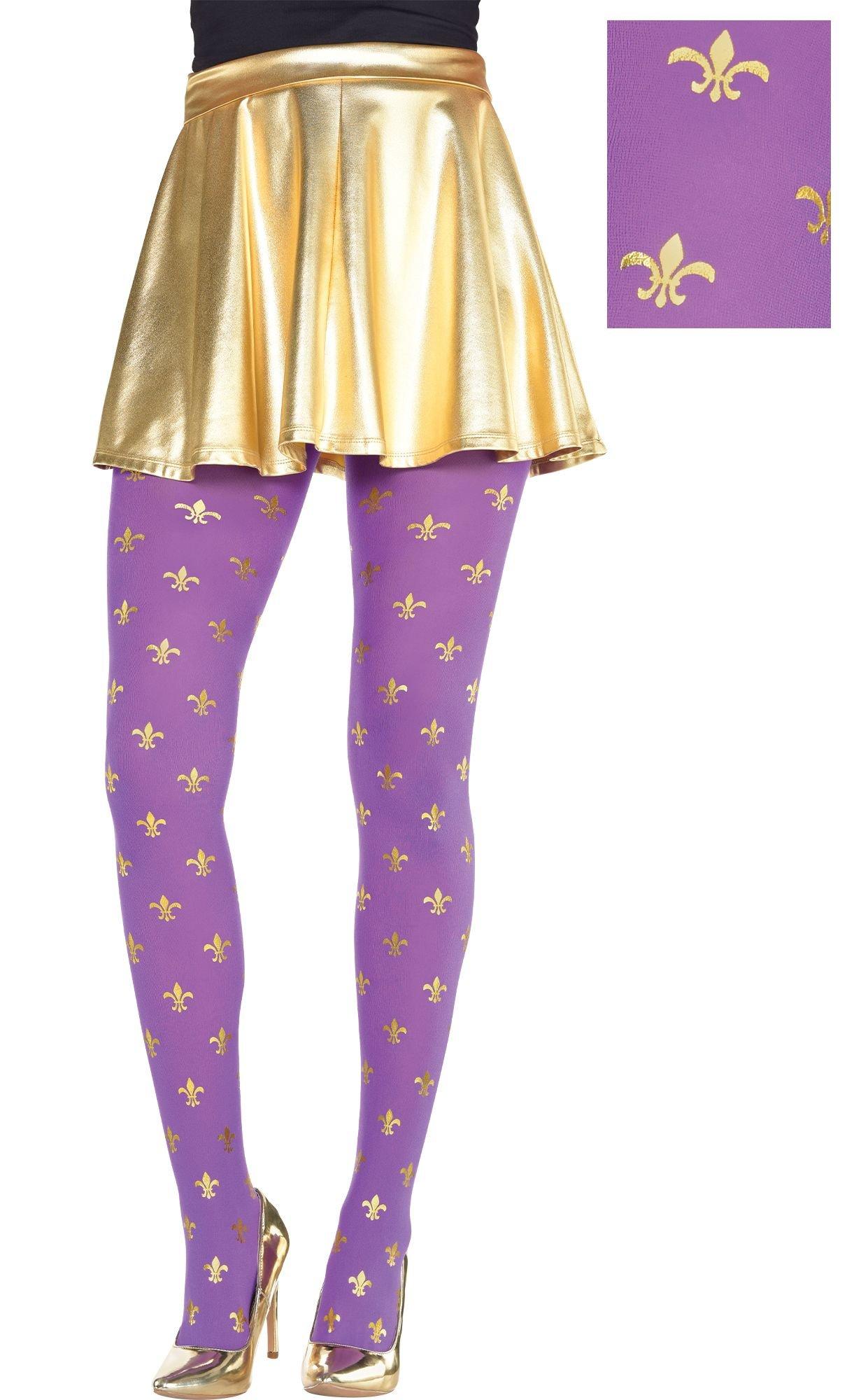 Adult Purple & Gold Fleur-de-Lis Mardi Gras Tights