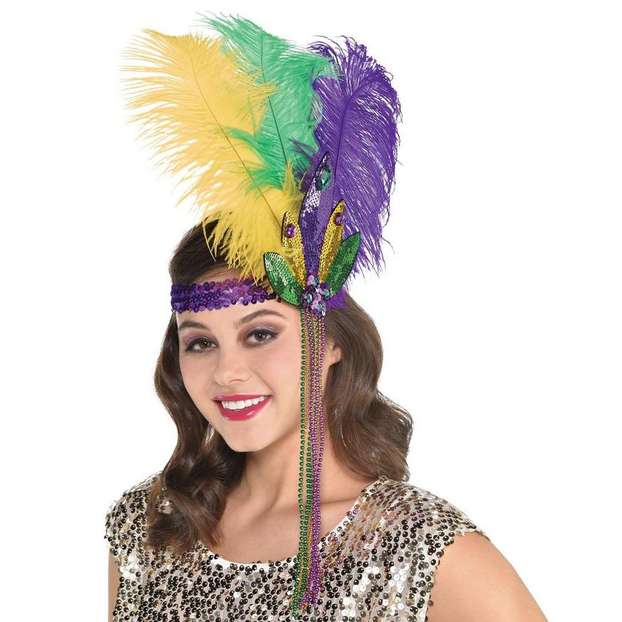 Feather Sequin Mardi Gras Headband