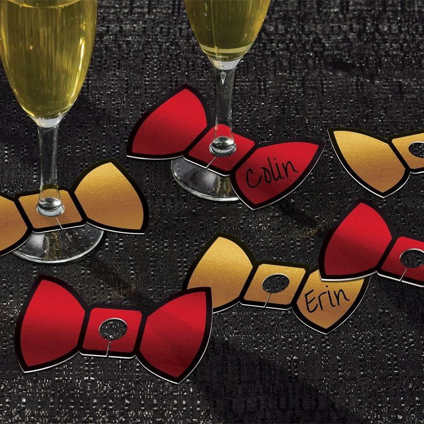Gold & Red Bow Tie Glass Tags 18ct
