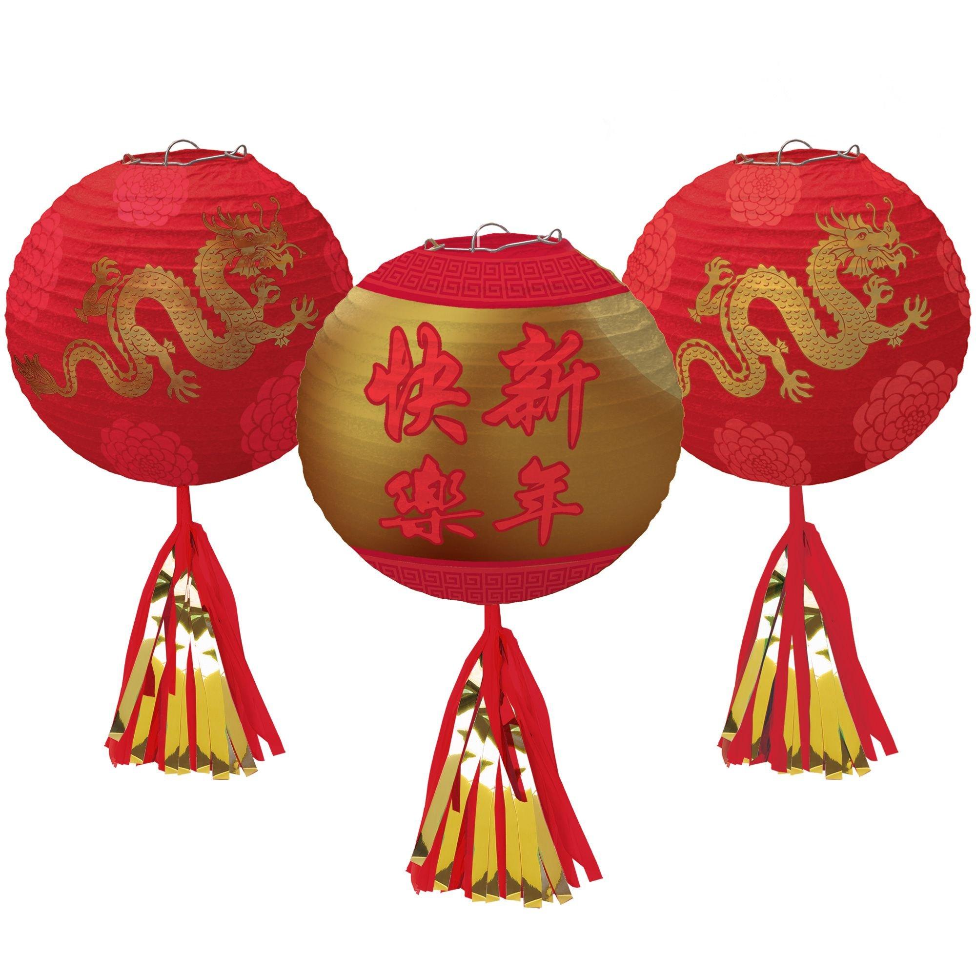 Chinese New Year Deluxe Paper Lanterns 3ct Party City