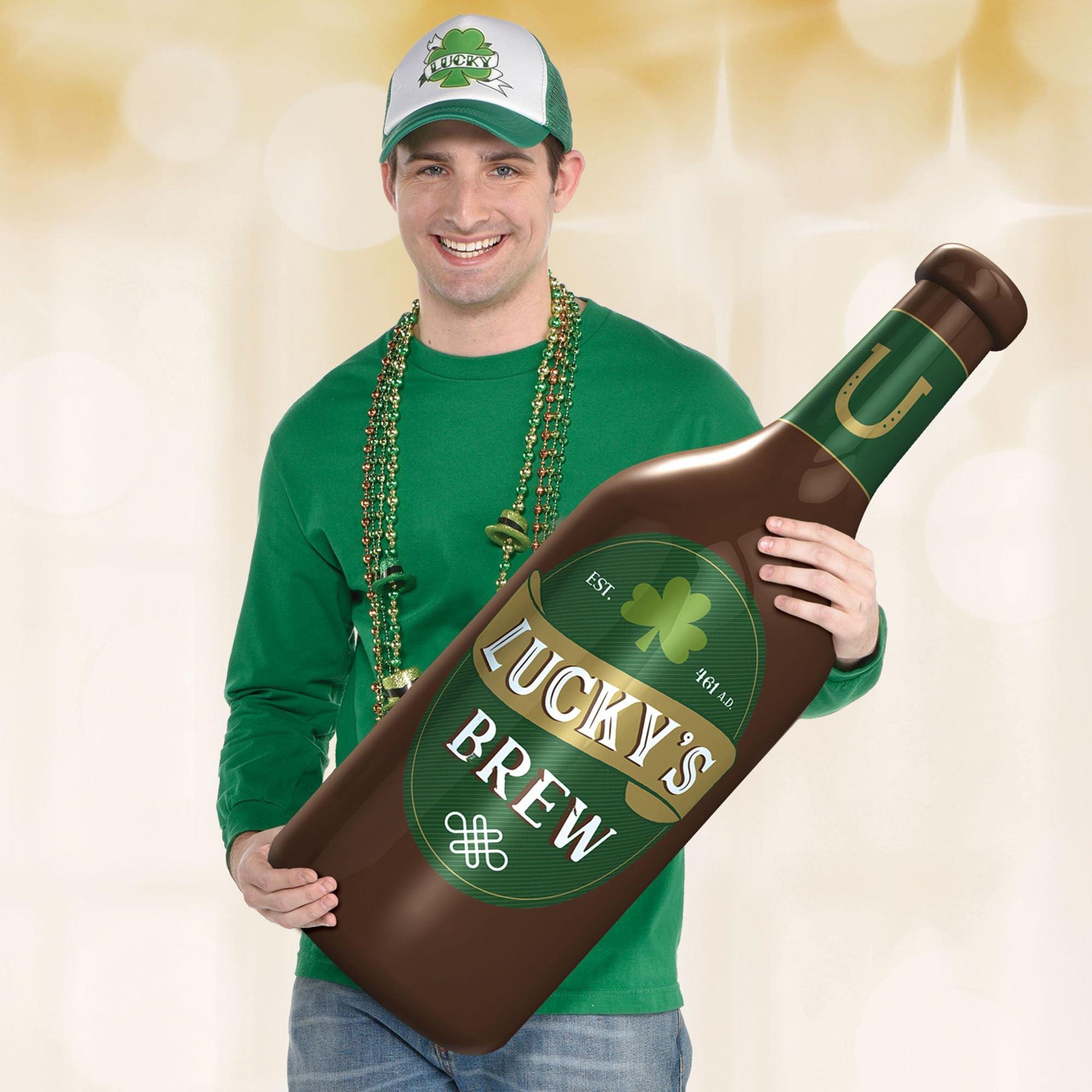 St. Patrick's Day Inflatable Beer Bottle Plastic Prop, 11.5in x 34in