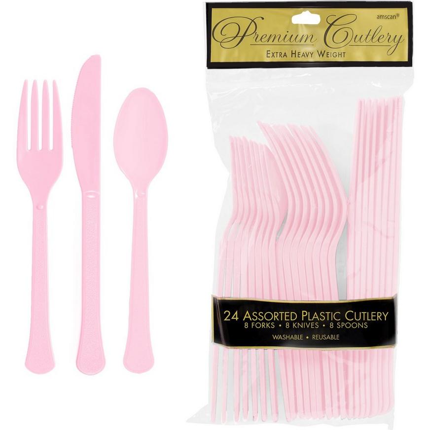 Blush Pink Premium Plastic Cutlery Set 24ct