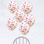 6ct, 12in, Metallic Gold & Pink Heart Confetti Balloons
