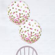 2ct, 24in, Metallic Gold & Pink Heart Confetti Balloons