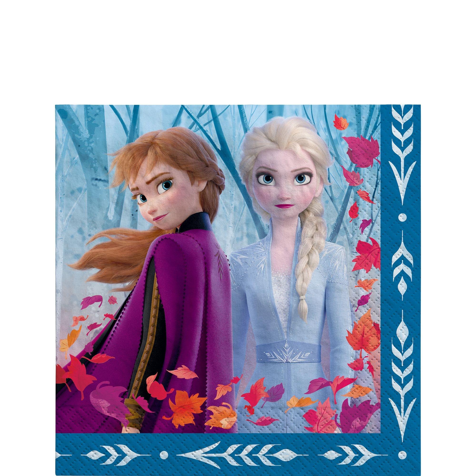 Disney Frozen Elsa & Anna Square Paper Disposable Lunch Napkins, Blue,  6.5-in, 16-pk, 2-ply, for Birthday Party