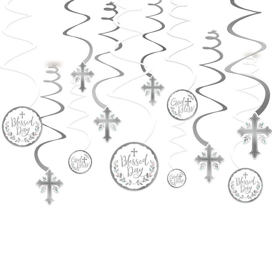 Silver Cross Holy Day Swirl Decorations, 12ct