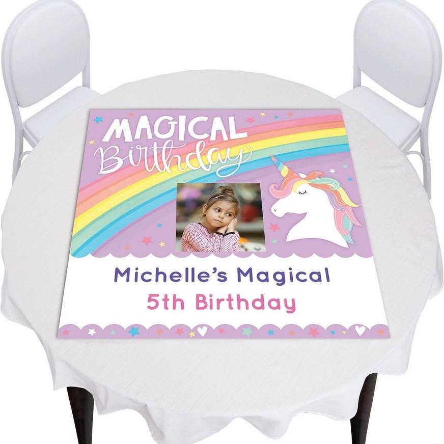 Custom Magical Rainbow Birthday Square Table Topper