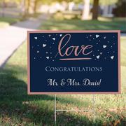 Navy Blue Pink & Silver Sign a Heart Personalised Wedding Sign 