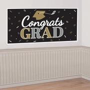 Black, Silver & Gold Congrats Graduation Banner