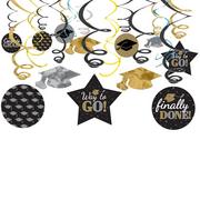 Assorted Black, Silver & Gold Graduation Swirl Decorations, 30ct