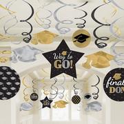 Assorted Black, Silver & Gold Graduation Swirl Decorations, 30ct