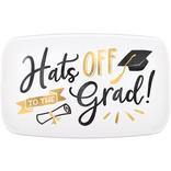 Metallic Gold Hats Off Graduation Rectangular Plastic Platter, 18in x 11in