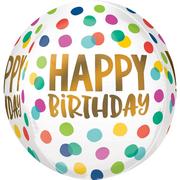 Polka Dot & Gold Happy Birthday Balloon, 15in x 16in - Orbz