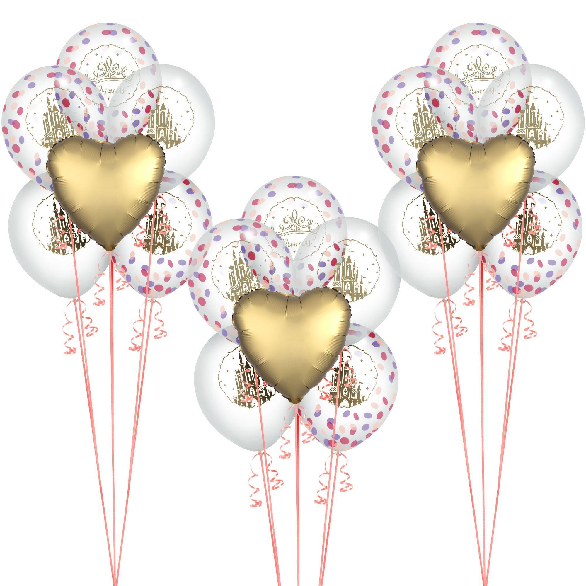 Disney Princess Balloon Bouquet Supplies Pack - Kit Includes Latex Confetti Balloons & Foil Heart Balloons