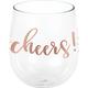 Metallic Rose Gold Cheers Plastic Stemless Wine Glass, 14oz - Rosé All Day