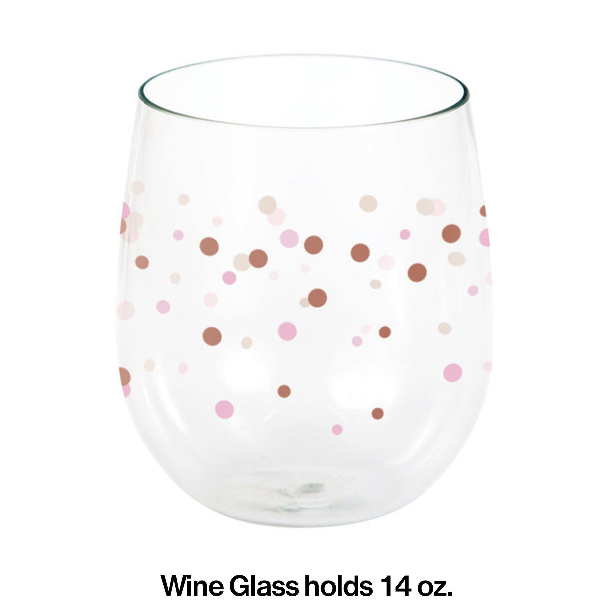 Metallic Rose Gold Dots Plastic Stemless Wine Glass, 14oz - Rosé All Day