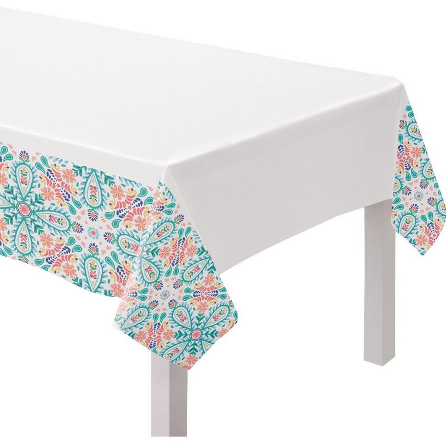 Boho Vibes Floral Geometry Fabric Tablecloth