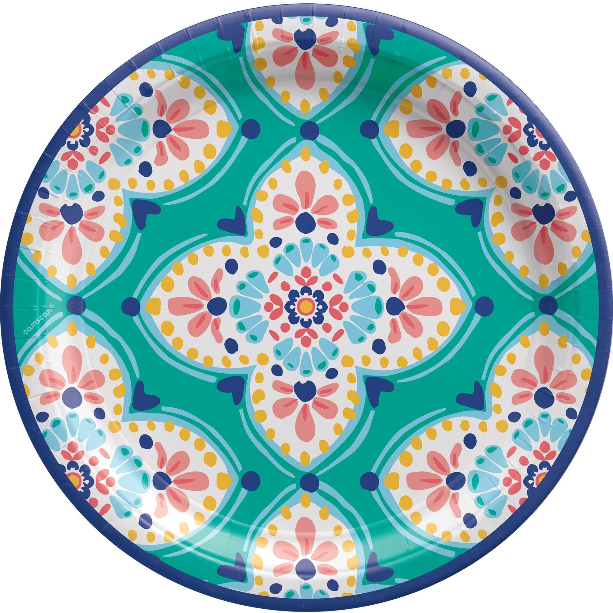 Boho Vibes Floral Quatrefoil Paper Dinner Plates, 10.5in, 8ct Party City