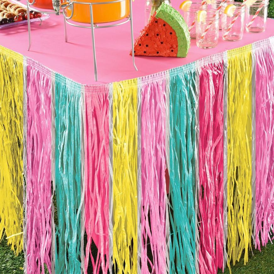 Pastel Just Chillin Faux Grass Tissue Paper Fringe Table Skirt, 9ft x 30in