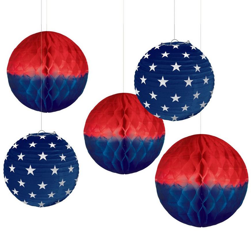 Patriotic Honeycomb Balls & Paper Lanterns 5ct