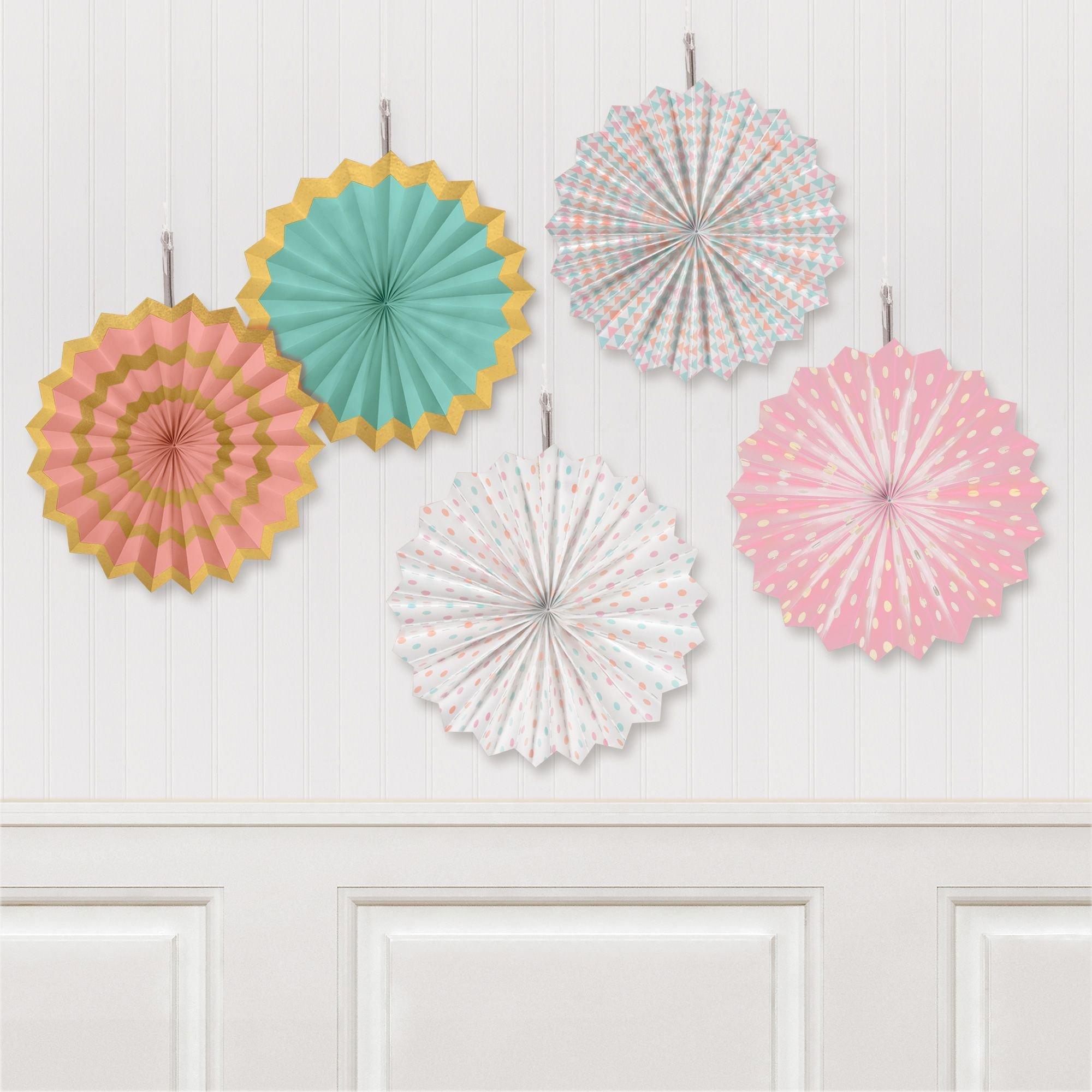 Assorted Mini Pastel Paper Fan Decorations, 5ct Party City