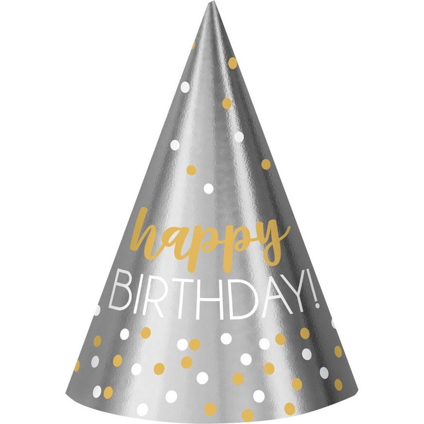 Metallic Gold & Silver Confetti Birthday Party Hats 12ct
