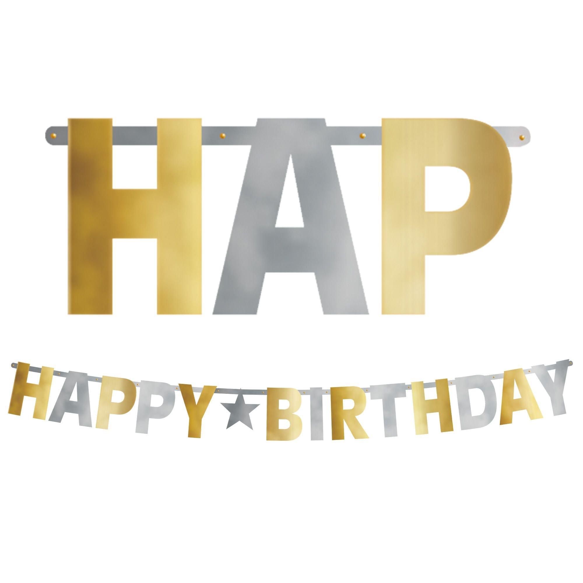 Giant Metallic Gold & Silver Happy Birthday Banner