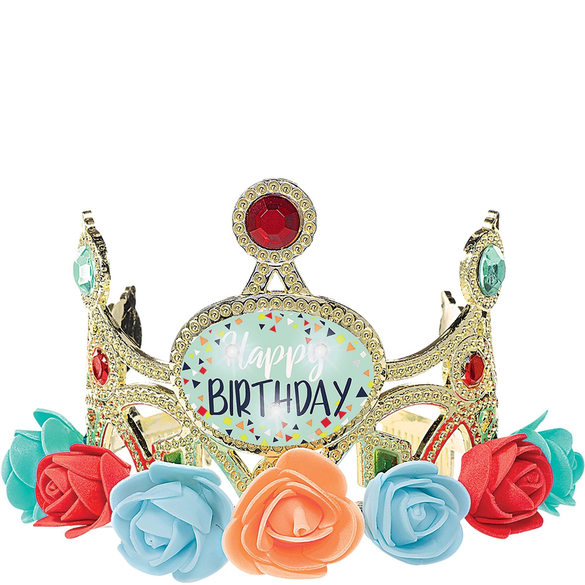 Light-Up Floral Happy Birthday Tiara 3 1/2in x 4 1/2in | Party City