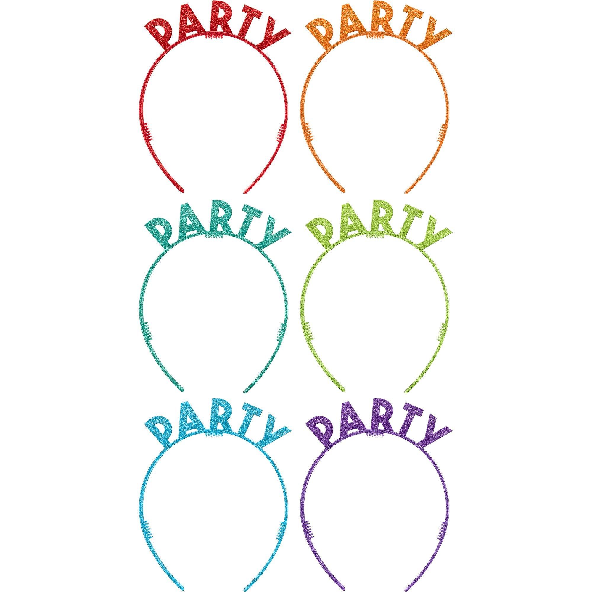 Glitter Rainbow Party Letter Headbands, 6ct