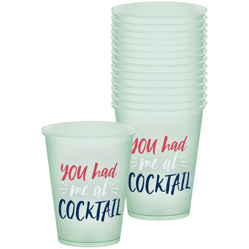 Green You Had Me at Cocktail Frosted Plastic Cups, 14oz, 8ct