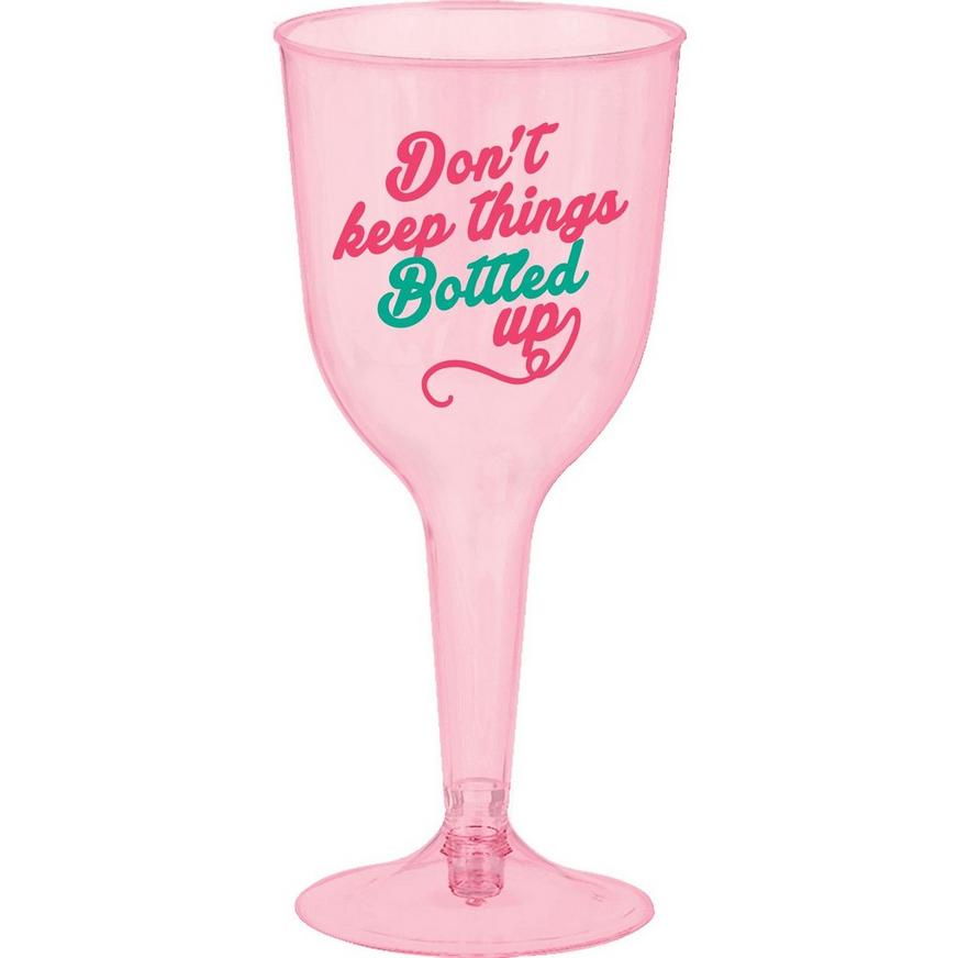 Pink Don't Keep Things Bottled Up Plastic Wine Glasses, 10z, 8ct