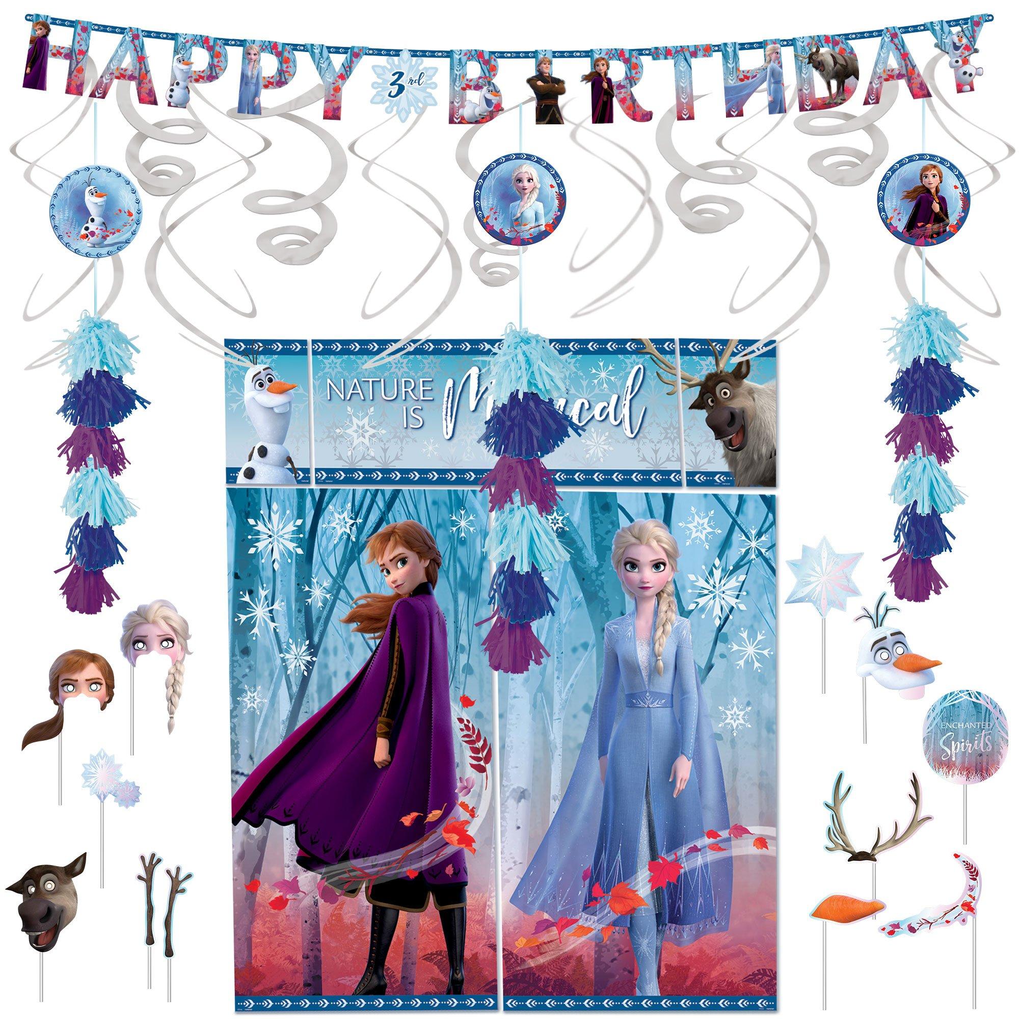 Frozen 2 Party Decorating Supplies Pack - Kit Includes Banner, Tassel Decorations, Scene Setter, Photo Booth Props & Swirls