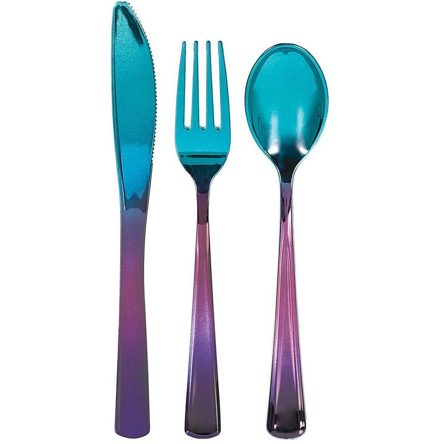Sparkling Sapphire Premium Plastic Cutlery Sets 24ct